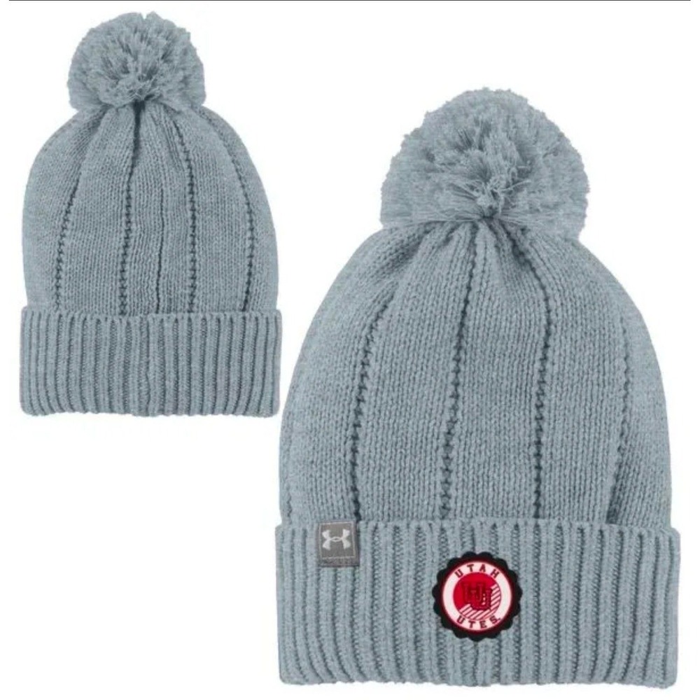 Under Armour Utah Utes Beanie Grey Ribbed Knit Winter Hat NCAA Collegiate